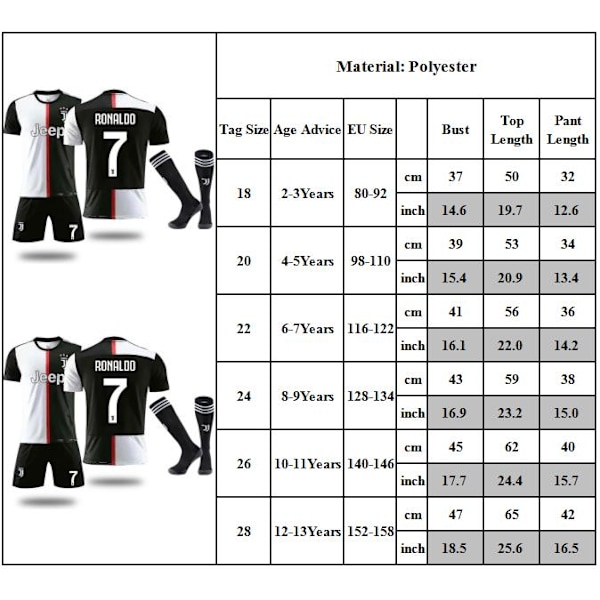 Barnefotballdrakt Ronaldo #7 Jersey Barn Treningssett Sport Fotballdrakter qd 24#