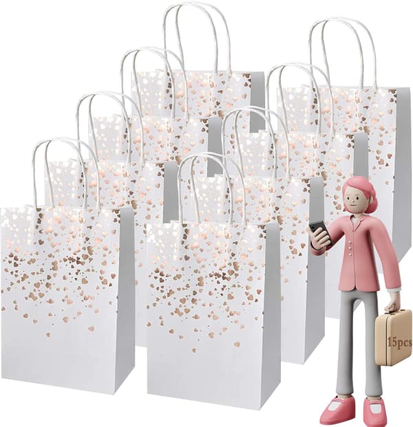 15 stk Kraftpose (Rosegull), Gavepose i papir, Kraftpapirpose med