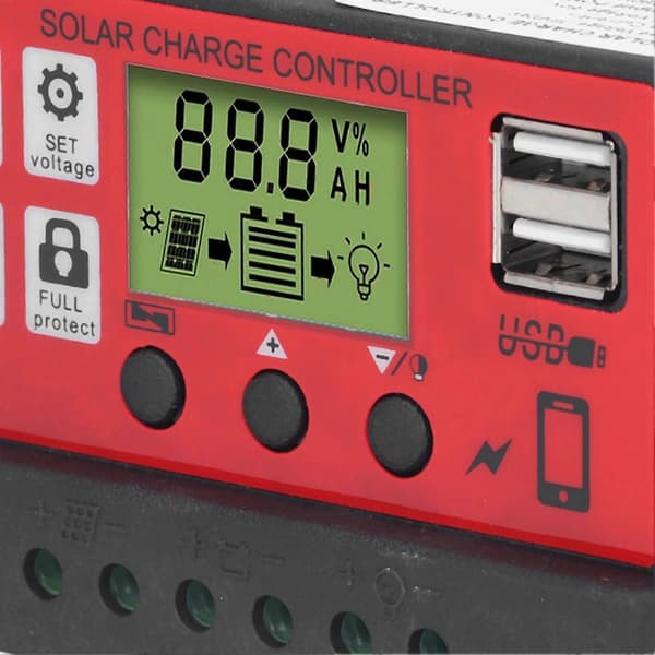 Solar ladekontroller Justerbar solcellepanel batteri intelligent regulator med LCD-skjerm 12V 24V30A