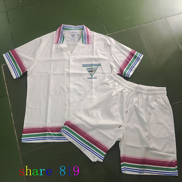 Färgglada Stripe Mountain Stadium Print Casablanca Tennis Club Shorts Skjorta Set Sommar Män Kvinnor Hip Hop Hawaii Beach Suit 10 L