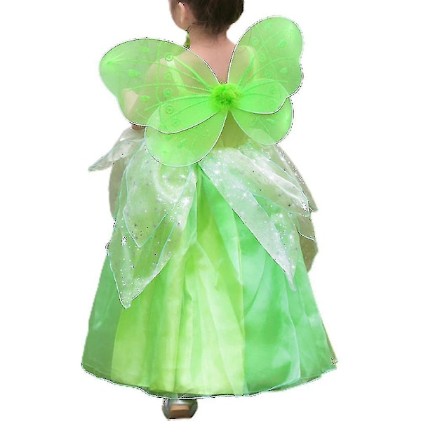 Flickeklänning Tinkerbell Kostym Fe Prinsessklänning Med Fjärilsvingar Festklänning Upp_y Hög Kvalitet 6-7 Years