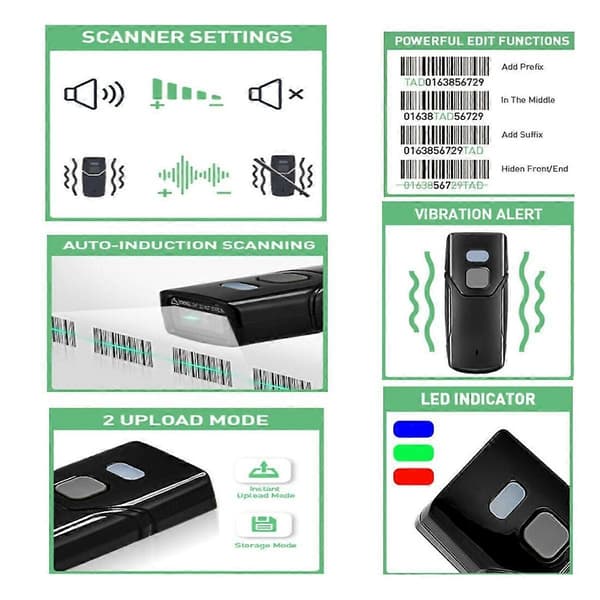 M3 Mini Bærbar 1D 2D Bluetooth Strekkodeskanner 2.4G Trådløs QR-kode Skjermbildeleser for PDF417 Data