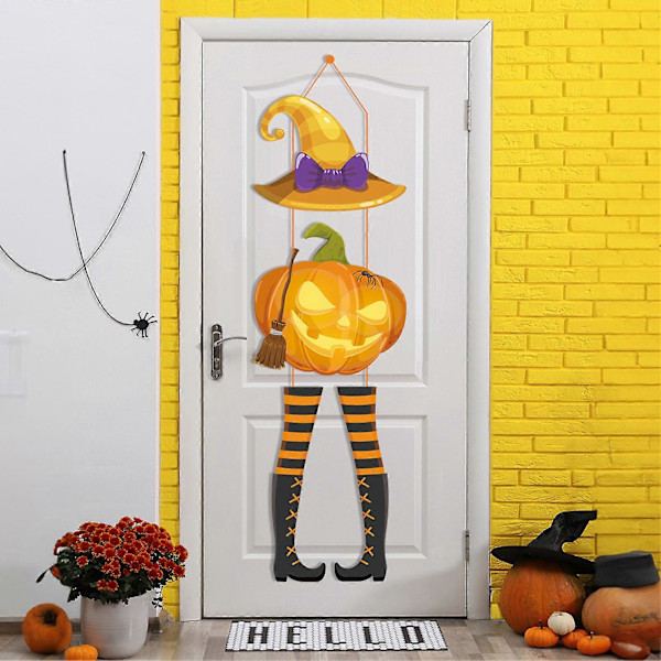 1 Sæt Halloween Græskar Dørvedhæng Hængende Trædørskilte Heksehat Tegneseriedesign Uhyggelige Smilende Ansigter Fester Boligindretningsartikler C