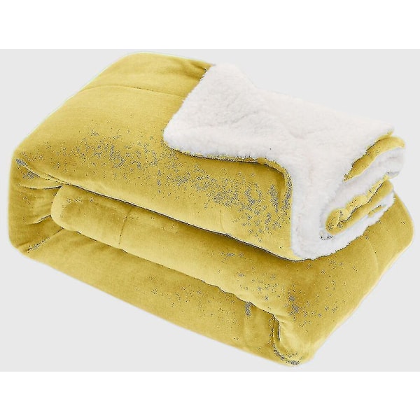 Pehmeä ja mukava suuri tekoturkistilkkupeitto sohvalle ja sänkyyn, parivuode ja king-size Sherpa Yellow Double (150 cm x 200 cm)