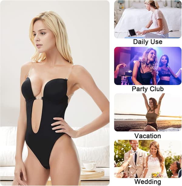 Kvinders Plunge Rygfri Body Shaper BH (Sort), Usynlige Spænder