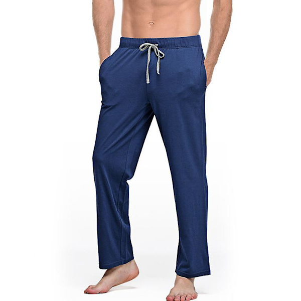 Herr bomulls pyjamas andningsbara enfärgade hemmakläder loungebyxor Dark blue XL