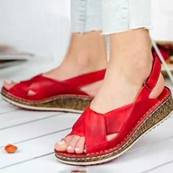 Kvinnor Ortopediska Sandaler Plattform Kil Sommartofflor Platta Casual Skor Red EU 39