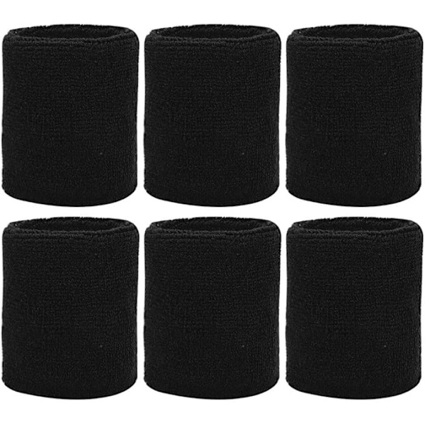 6-pakning Sportsarmbånd Absorberende Svettebånd for Fotball Basketball Friidrett (Svart) qd black