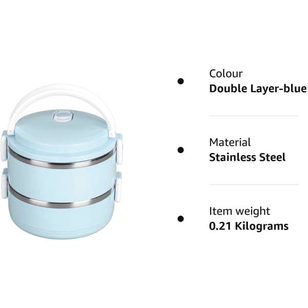 Isolerad matlåda, stapelbar varm mat Isolerad låda 304 rostfritt stål, rund matlåda Lufttät matbehållare (blått med dubbelt lager)