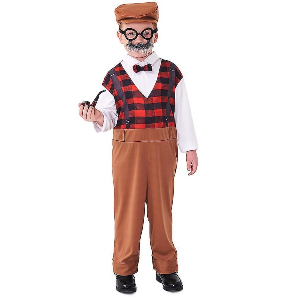 2-12 år Barn Halloween Fest Gammal Man Farfar Cosplay Kostym Klä Ut Med Rekvisita Set Gåvor Brown 2-4 Years