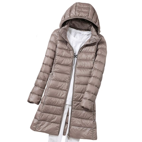 Kvinnor Vinterdunjacka Lång Slim Fit Varmjacka med huva Lämplig för vänners samlingskläder Khaki 2XL