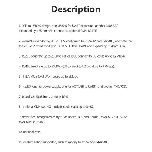MPUUART til RPi 5 PCIe til USB UART HAT til 5 RS485 RS232 USB2.0 4G LTE-modul