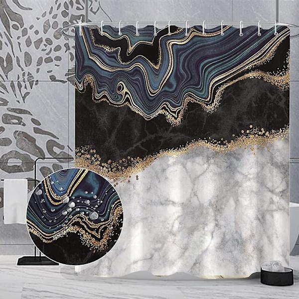 Marmor badrum duschdraperi lila guld tyg duschdraperier med krokar akvarell abstrakt duschdraperi foder 72x72 tum Black White 72x72 inch