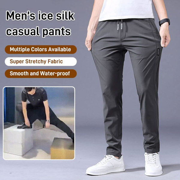 Snabbtorka Stretchbyxor för män, Ice Coola Andningsbyxor Löpning Jogger Träningsbyxor med dragsko med fickor Gray 3XL