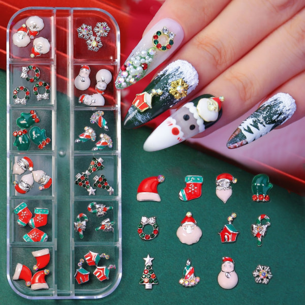 Christmas Nail Charms Nail Art Legering Rhinestones Tillbehör Julserie Blandad Nail Art Dekor för DIY Nails Ornament 3