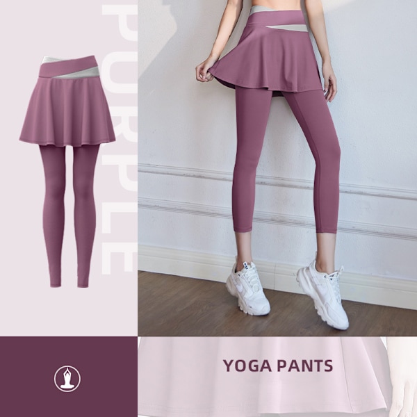 Yoga Byxa Med Kjol Dam Två Delar Fitness Sport Tighta Byxor Khaki qd Khaki L