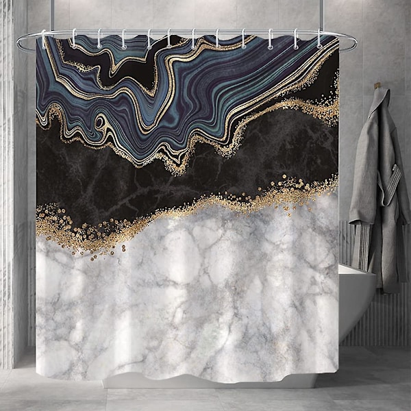 Marmor badrum duschdraperi lila guld tyg duschdraperier med krokar akvarell abstrakt duschdraperi foder 72x72 tum Black White 72x72 inch