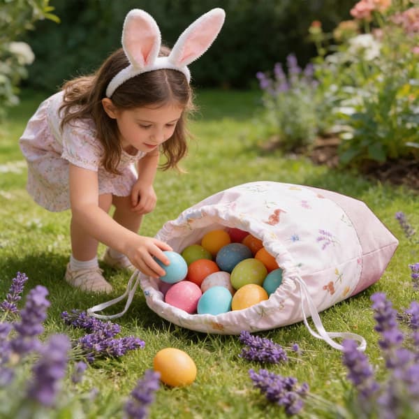 Easter Candy Storage Drawstring Bag, Reusable Pouch for Party Favors, Egg Hunt Supplies & Ornament Storage