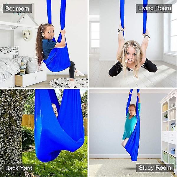 Barnens Luftyoga Hängmatta 100% Nylon Elastisk Anti-gravitationssvängning För Inomhus/Utomhus Barn Sensorisk Träning Hängande Stol 280*100cm KIO Lake blue