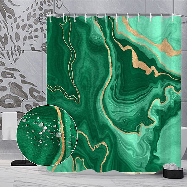 Marmor badrum duschdraperi lila guld tyg duschdraperier med krokar akvarell abstrakt duschdraperi foder 72x72 tum Green 72x72 inch