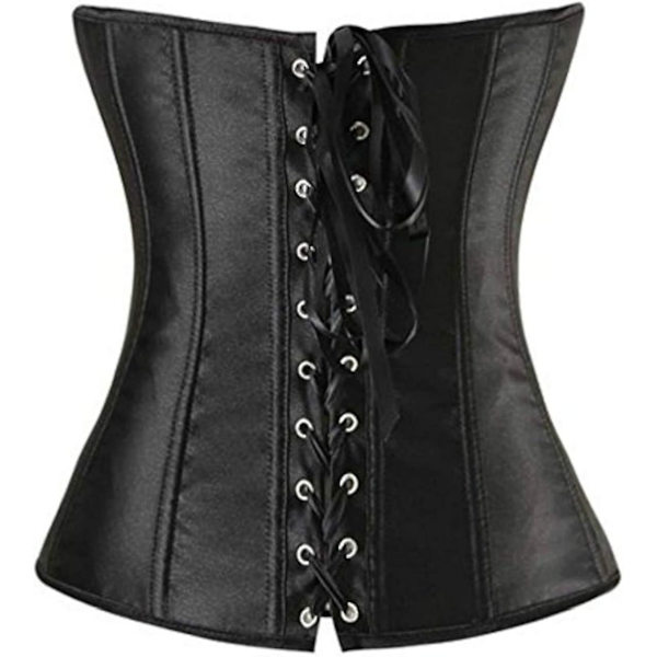 Kelvry Gotisk lingeri i satin med snørelukning og ben, overbust korsetter shapewear outfit til kvinder i store størrelser Black 810