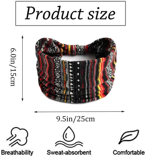 (Sett med 3) Bohemisk bred stripet skjerf, svart yogaskjerf, knutet