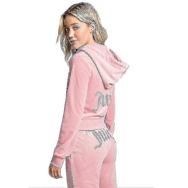Sammetsjuicy Sömnadssuit Hoodies Sammet Blixtlås Tröja Och Byxor Set Sportkläder 2023 Dam Vår/höst Tracksuit Crop Top Bästa Present Till Jul L Red
