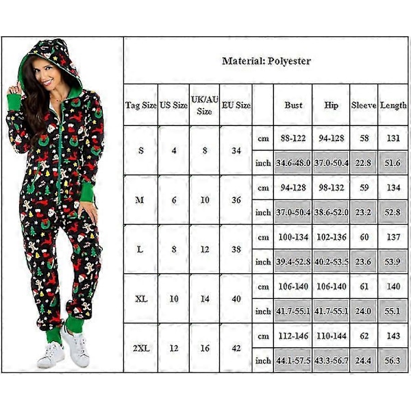 Julpyjamas för kvinnor med huva - En-dels jumpsuit - Pyjamas - Jul Green L