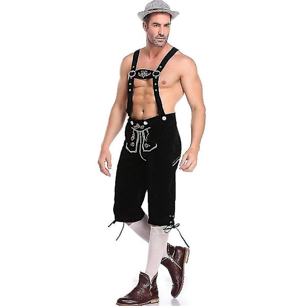 Lederhosen för Män - Äkta Läder Autentiska Tyska Lederhosen för Män, Oktoberfest Outfit - Kort Ljusbrun-xinhan black L