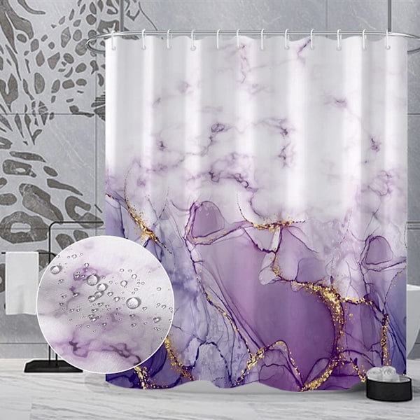 Marmor badrum duschdraperi lila guld tyg duschdraperier med krokar akvarell abstrakt duschdraperi foder 72x72 tum Purple 72x72 inch