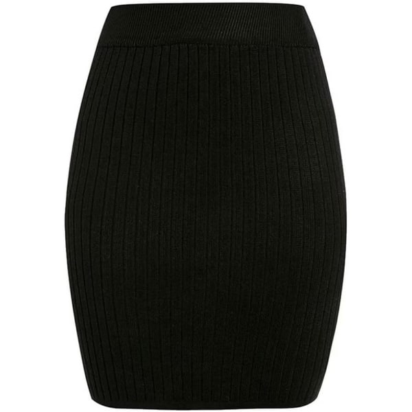 Kvinnor med hög midja, halvkropp, enfärgad väska, höftstickad kjol (svart XL) black xl