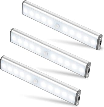 3-pakning oppgradert USB oppladbar 10 LED magnetisk bevegelsessensor N