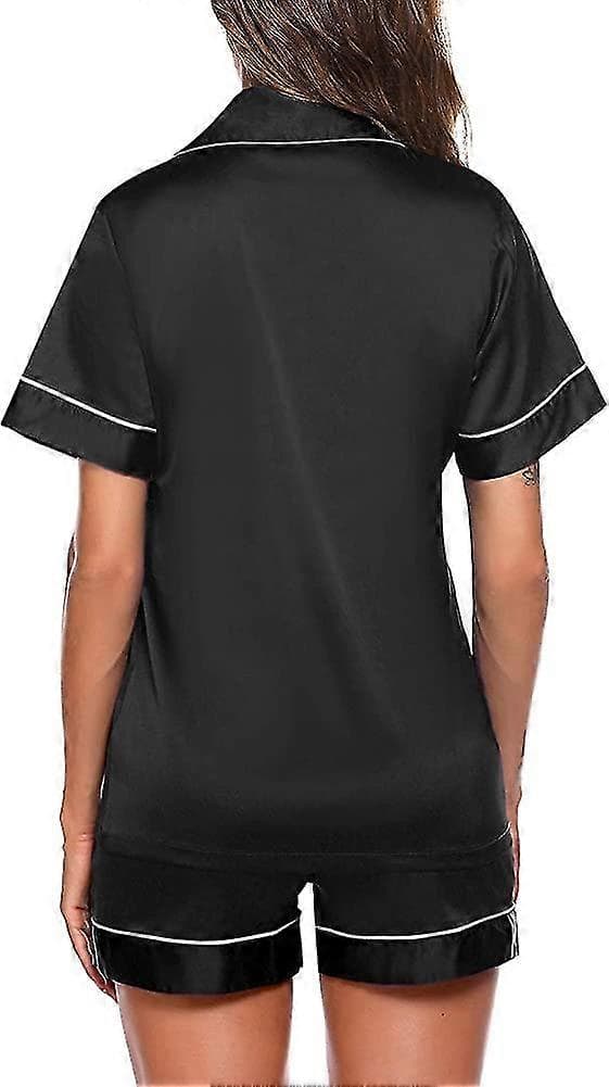 Dame Pyjamas -acsergery Satin Pyjamasett for kvinner 2 stk Silke Kort Erm Knapp Ned Gave