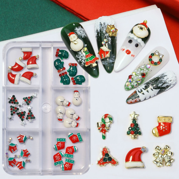 Christmas Nail Charms Nail Art Legering Rhinestones Tillbehör Julserie Blandad Nail Art Dekor för DIY Nails Ornament 2