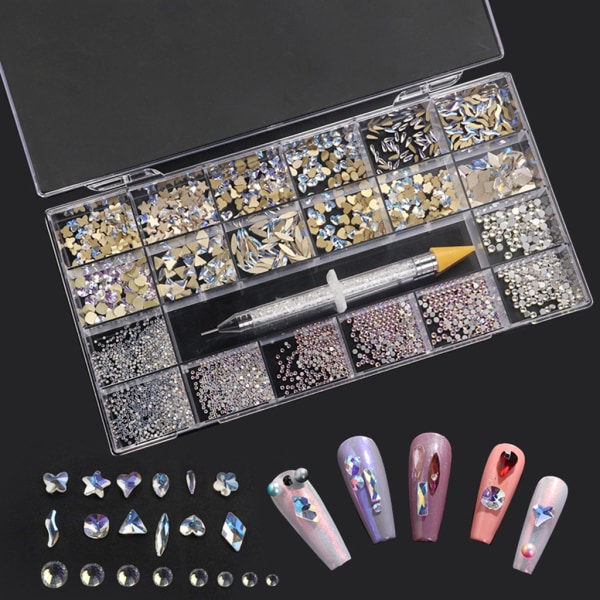 Oregelbundna Rhinestones Flatback Nail Jewels 3D-dekorationer Diamantliknande stenar Gems Set för Nail Art DIY Flat Strass 10