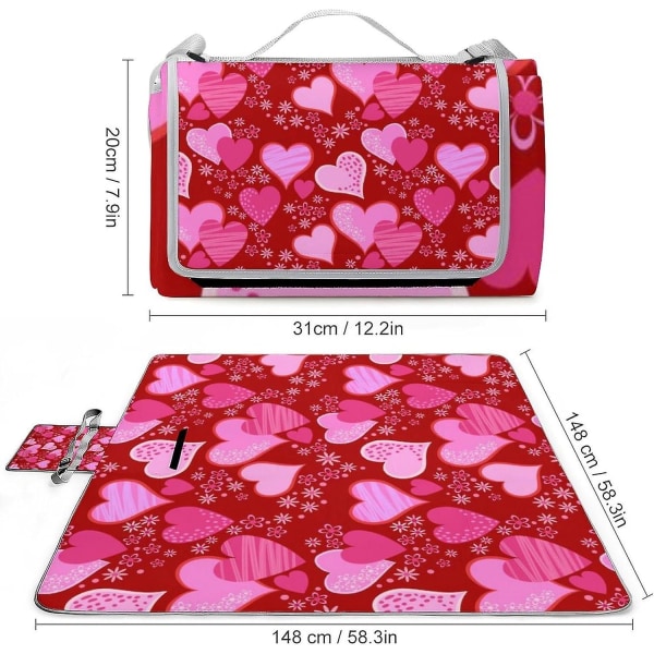 Rött hjärta Alla hjärtans dag Fyrkantiga picknickfiltar Vattentät Söt Söt picknickmatta Extra stor bärbar utomhusmatta Dcor qw3 One size