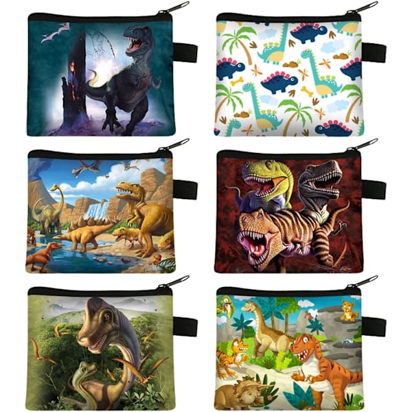 6 st Dinosaurie Plånbok Myntväska för Barn, Dino Cartoon Plånbok Barn Myntväska Plånbok Kort qd