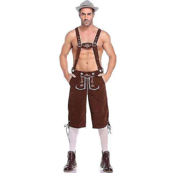 Lederhosen til mænd - Ægte læder, autentiske tyske lederhosen til mænd, Oktoberfest-outfit - Kort lysebrun-xinhan brown M