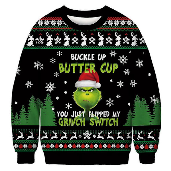 Jultröja för kvinnor, män och par - Grinch-tryck, rund hals, pullover, långärmad, grön monster D XL