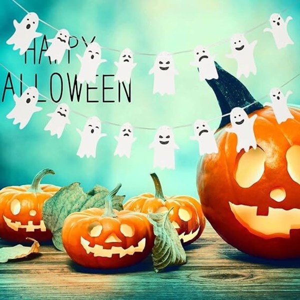 2st Halloween banners flagga dekoration, skelett spöke hängande ornament white black