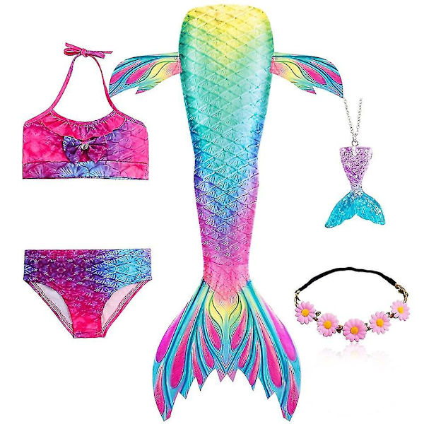 2023-5st/ set Girls Mermaid Tail Baddräkt Barn Den lilla sjöjungfrun Kostym Cosplay Strandkläder Baddräkt-1 Package 115 110