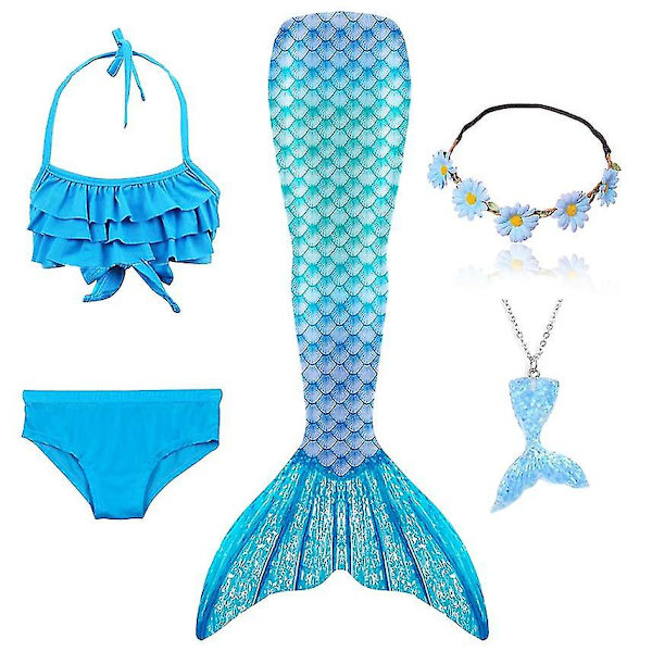 2023-5st/ set Girls Mermaid Tail Baddräkt Barn Den lilla sjöjungfrun Kostym Cosplay Strandkläder Baddräkt-1 Package 112 130