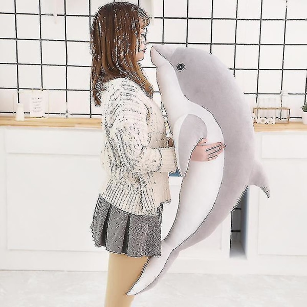1 stk 30-160cm Stor Utstoppet Delfin Blå Rosa Plysjleketøy Hav Ocean Akvatisk Dyr Barn Plysjdyr Dukke Gutter Jenter Bursdagsgave grey 120cm