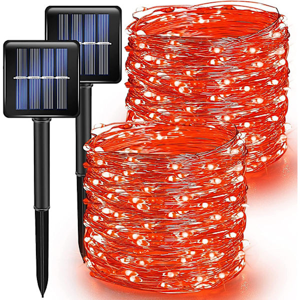 Røde Solar String Lights udendørs. 12 m 120 LED soldrevne vandtætte Fairy Lights 8 tilstande kobbertråd