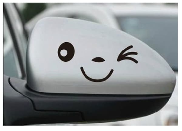 6 st (Svart) Bilbackspegeldekaler, Blinkande Smiley