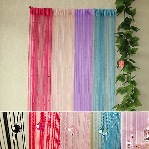 1x2m Snöre Gardin Pärlor Panel Fransen Avdelare Draperi Rum Dörr Fönster Dekor Pink