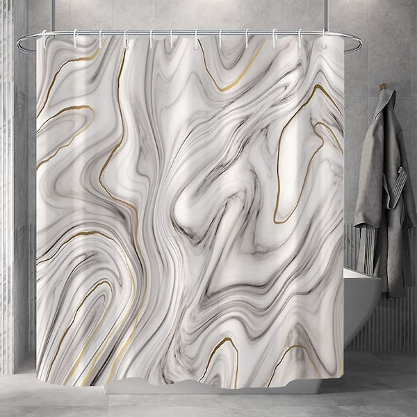 Marmor badrum duschdraperi lila guld tyg duschdraperier med krokar akvarell abstrakt duschdraperi foder 72x72 tum White 72x84 inch