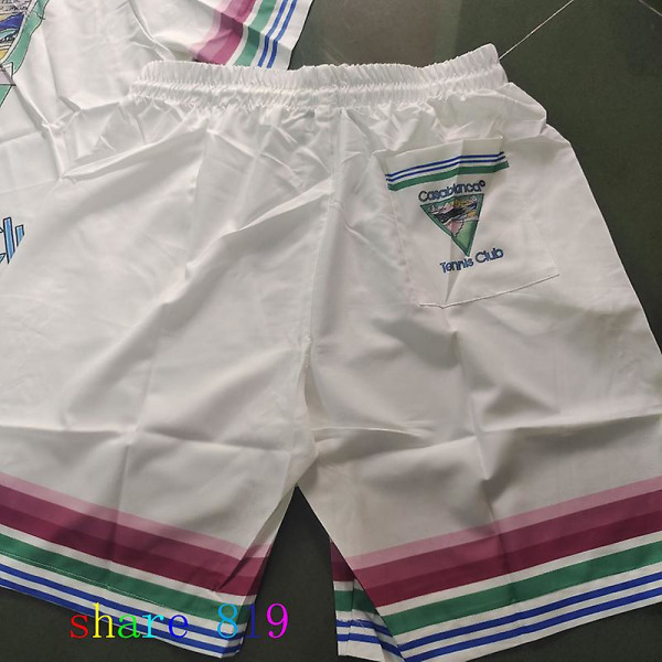 Färgglada Stripe Mountain Stadium Print Casablanca Tennis Club Shorts Skjorta Set Sommar Män Kvinnor Hip Hop Hawaii Beach Suit 12 XL