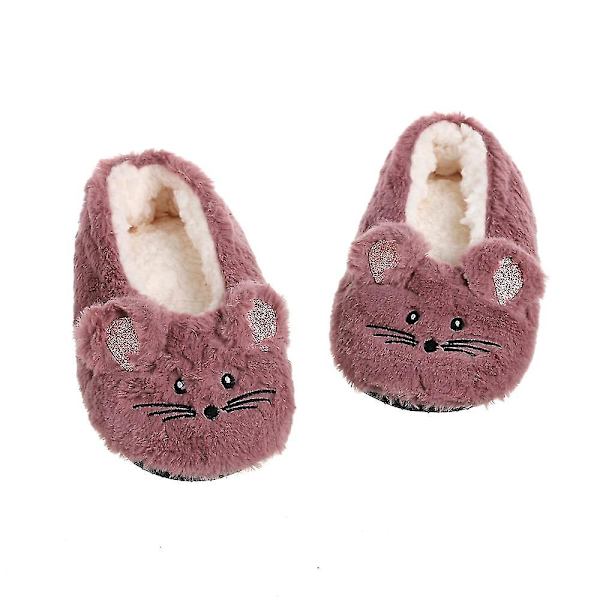 Hjemme Fuzzy Hjemmesko Dame Vinter Pels Bomuld Varm Plys Skridsikker Grib Indvendig Fluffy Dovne Kvinde Museører Broderi Gulvsko Maroon 39to41
