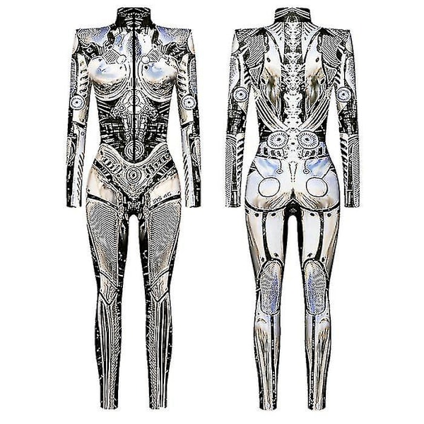2024 Ny Halloween Robot Jumpsuit för Kvinnor Steampunk Sexy Cosplay Kostymer Karneval Party Långärmad Halloween Bodysuit Cool A Kid L(145-150cm)